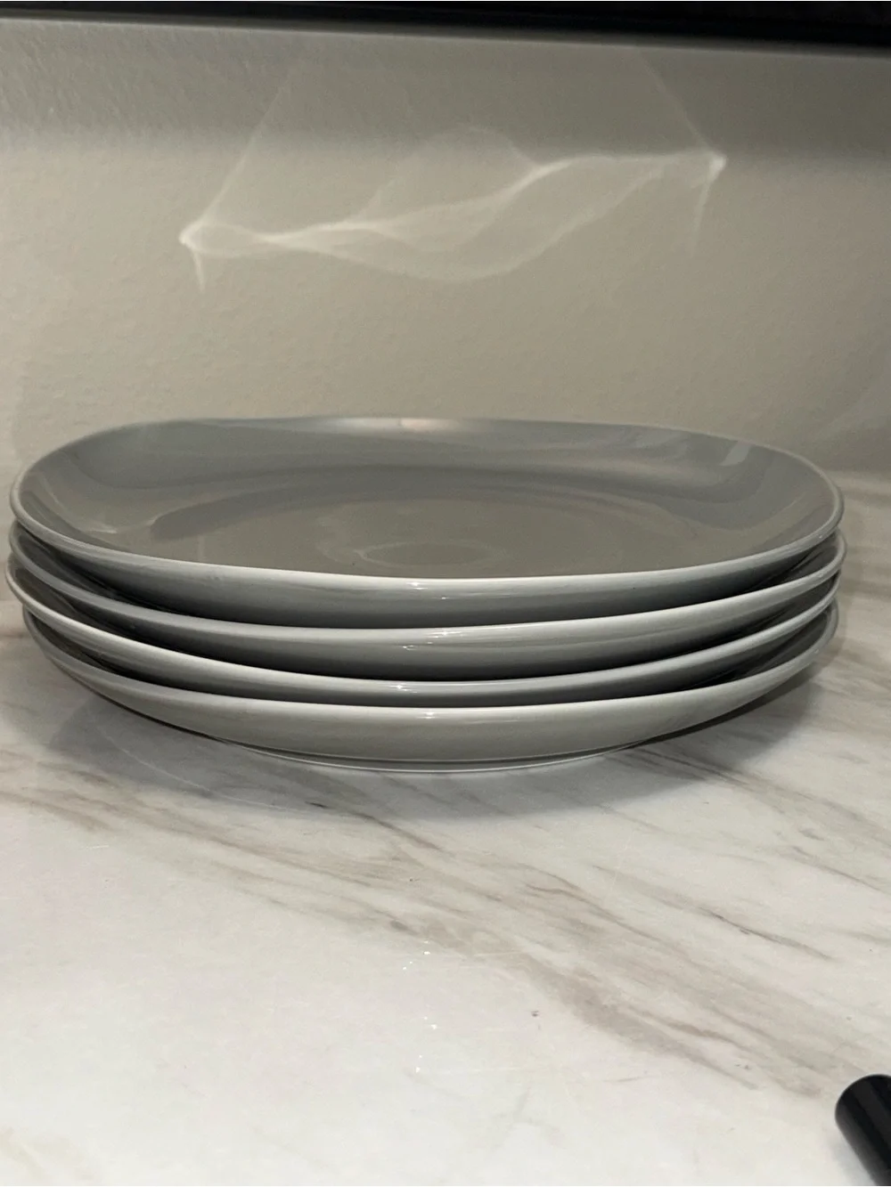 West Elm organic glazed porcelain dinner plates (4) grey light sage 11”